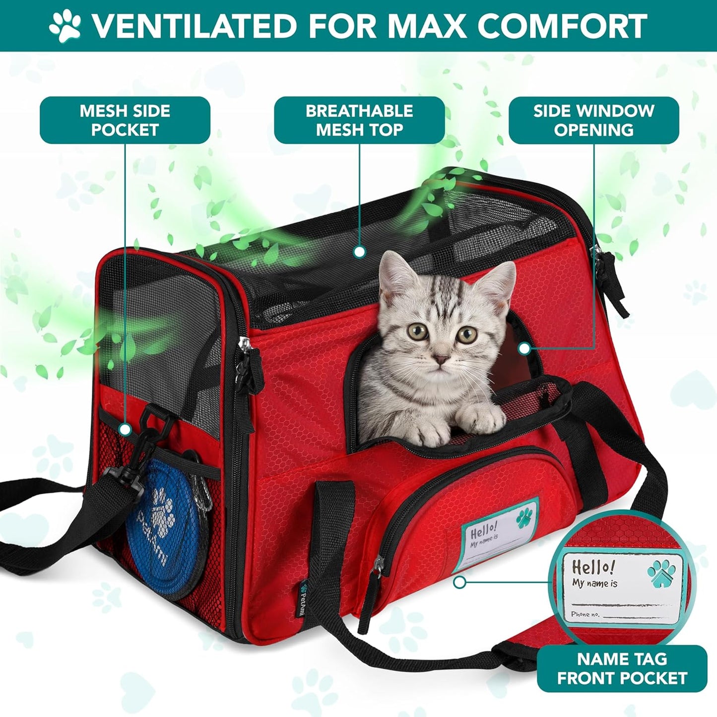 Airline-Approved Soft-Sided Pet Carrier for Cats and Small Dogs, TSA Compliant Travel Bag with Sherpa Bed, Breathable Mesh Ventilation, Collapsible Bowl, Under-Seat Fit for Pets up to 18 lbs, Small Red