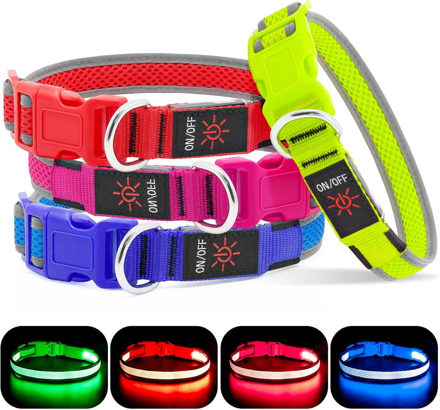 USB Rechargeable LED Dog Collar - Adjustable Super Bright Glowing Light for Night Walking (Green, Small)