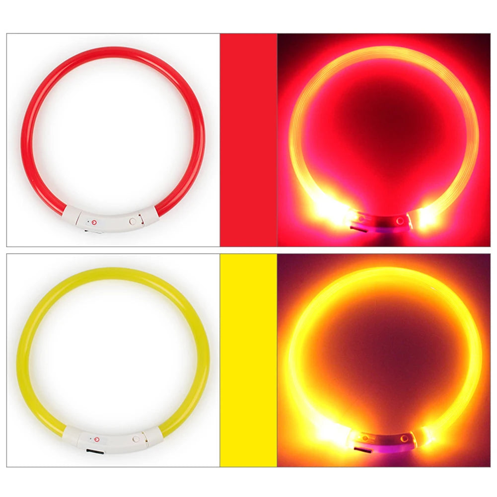 Rechargeable LED Dog Collars with Luminous Flashing Light - USB Charging, Available in Sizes S, M, L