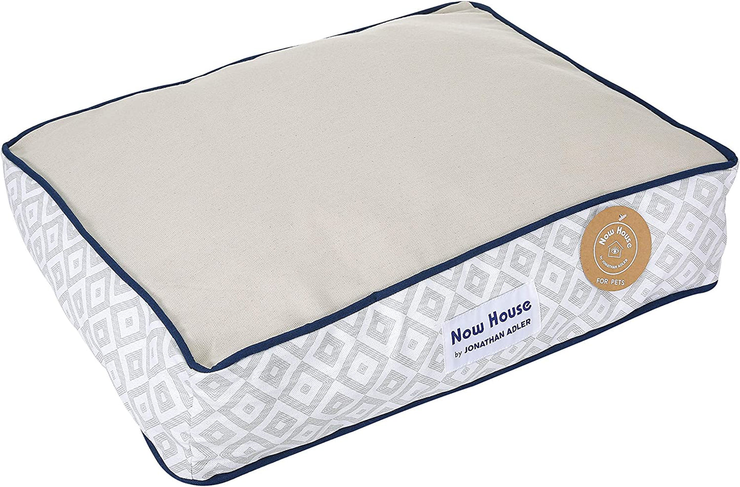 Jonathan Adler Now House for Pets Small Dog Bed - Grey Diamond Cushion, Machine Washable Cotton/Poly Blend, 17x22x5 Inches