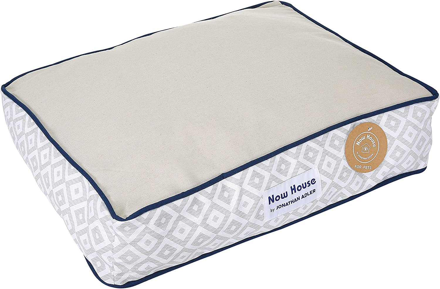 Jonathan Adler Now House for Pets Small Dog Bed - Grey Diamond Cushion, Machine Washable Cotton/Poly Blend, 17x22x5 Inches