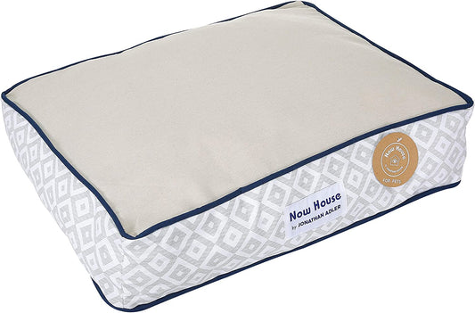 Jonathan Adler Now House for Pets Small Dog Bed - Grey Diamond Cushion, Machine Washable Cotton/Poly Blend, 17x22x5 Inches