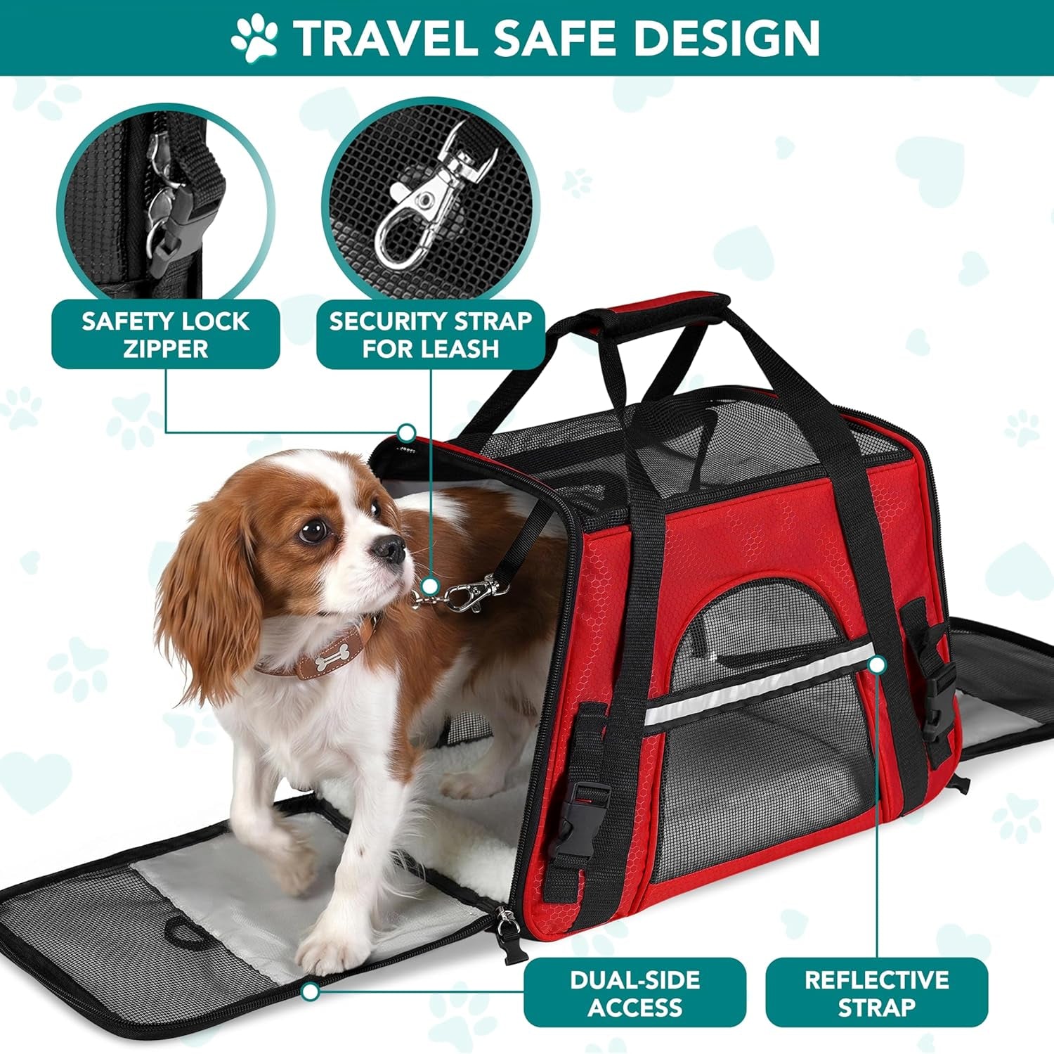 Airline-Approved Soft-Sided Pet Carrier for Cats and Small Dogs, TSA Compliant Travel Bag with Sherpa Bed, Breathable Mesh Ventilation, Collapsible Bowl, Under-Seat Fit for Pets up to 18 lbs, Small Red