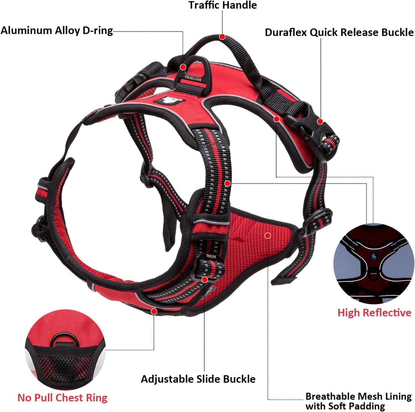 Truelove TLH5651 Adjustable No-Pull Reflective Dog Harness - Comfortable Control Vest in Royal Blue, Medium