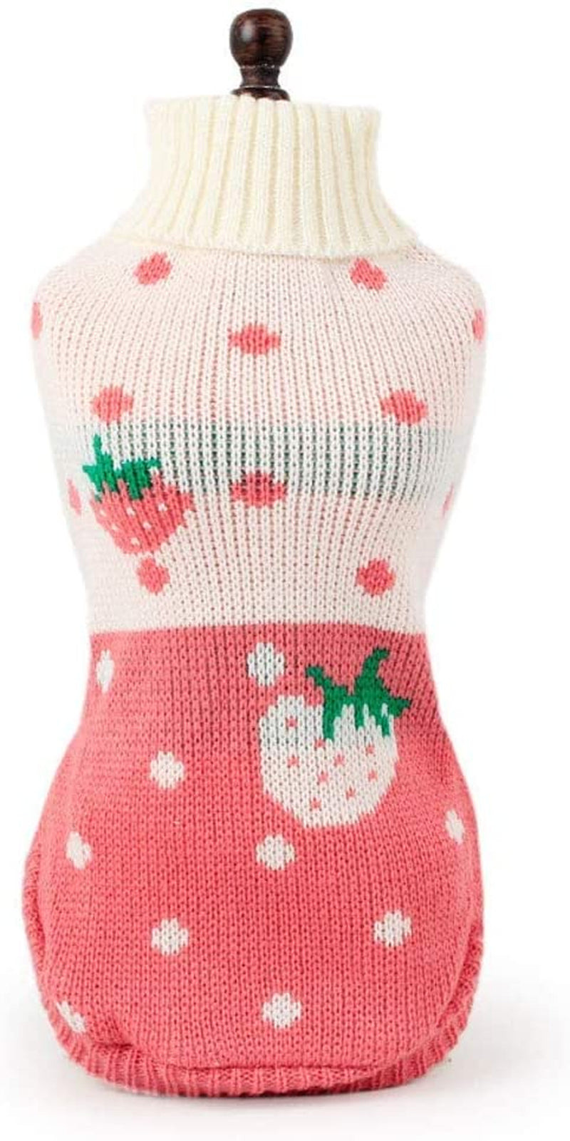 Classic Knit Turtleneck Dog Sweater - Winter Warmth with Strawberry and Heart Design (Pink, Small) | Lightweight, Cozy Knitwear for Daily Wear, Easy to Put On and Take Off