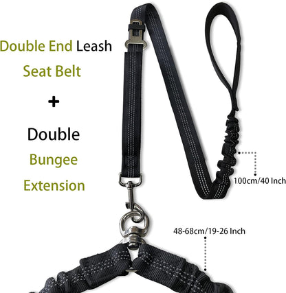 360° Tangle-Free Double Dog Leash with 2-in-1 Bungee Seatbelt | Adjustable Coupler, Dual Padded Handles, and Shock Absorbing Buffer for Medium and Large Dogs - Ideal for Walking and Car Travel