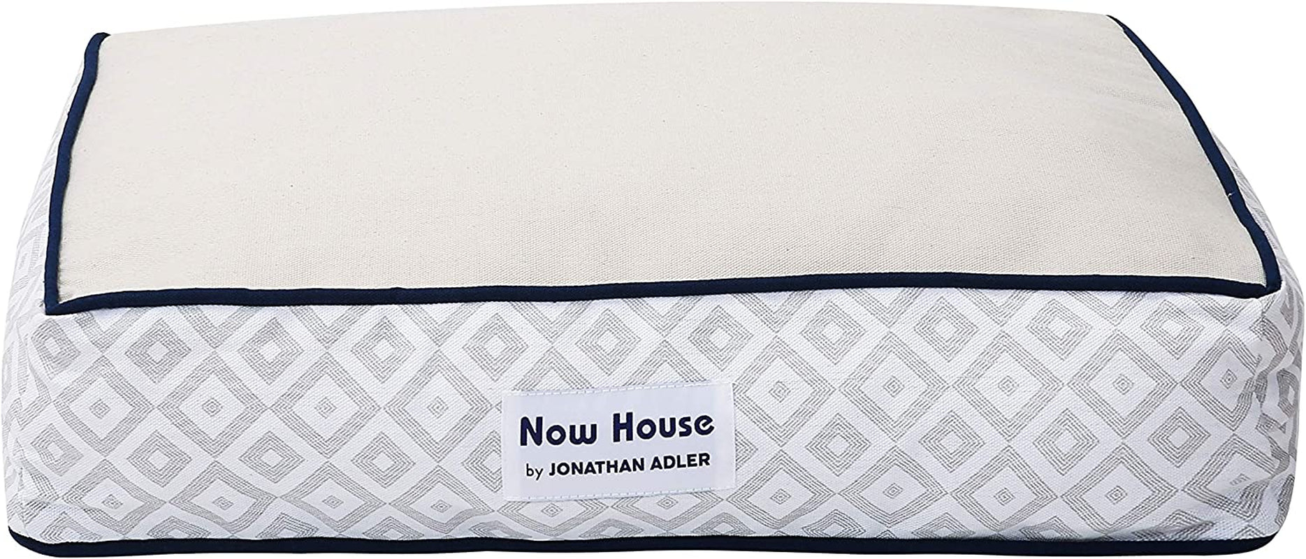 Jonathan Adler Now House for Pets Small Dog Bed - Grey Diamond Cushion, Machine Washable Cotton/Poly Blend, 17x22x5 Inches