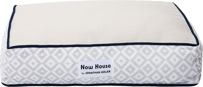 Jonathan Adler Now House for Pets Small Dog Bed - Grey Diamond Cushion, Machine Washable Cotton/Poly Blend, 17x22x5 Inches