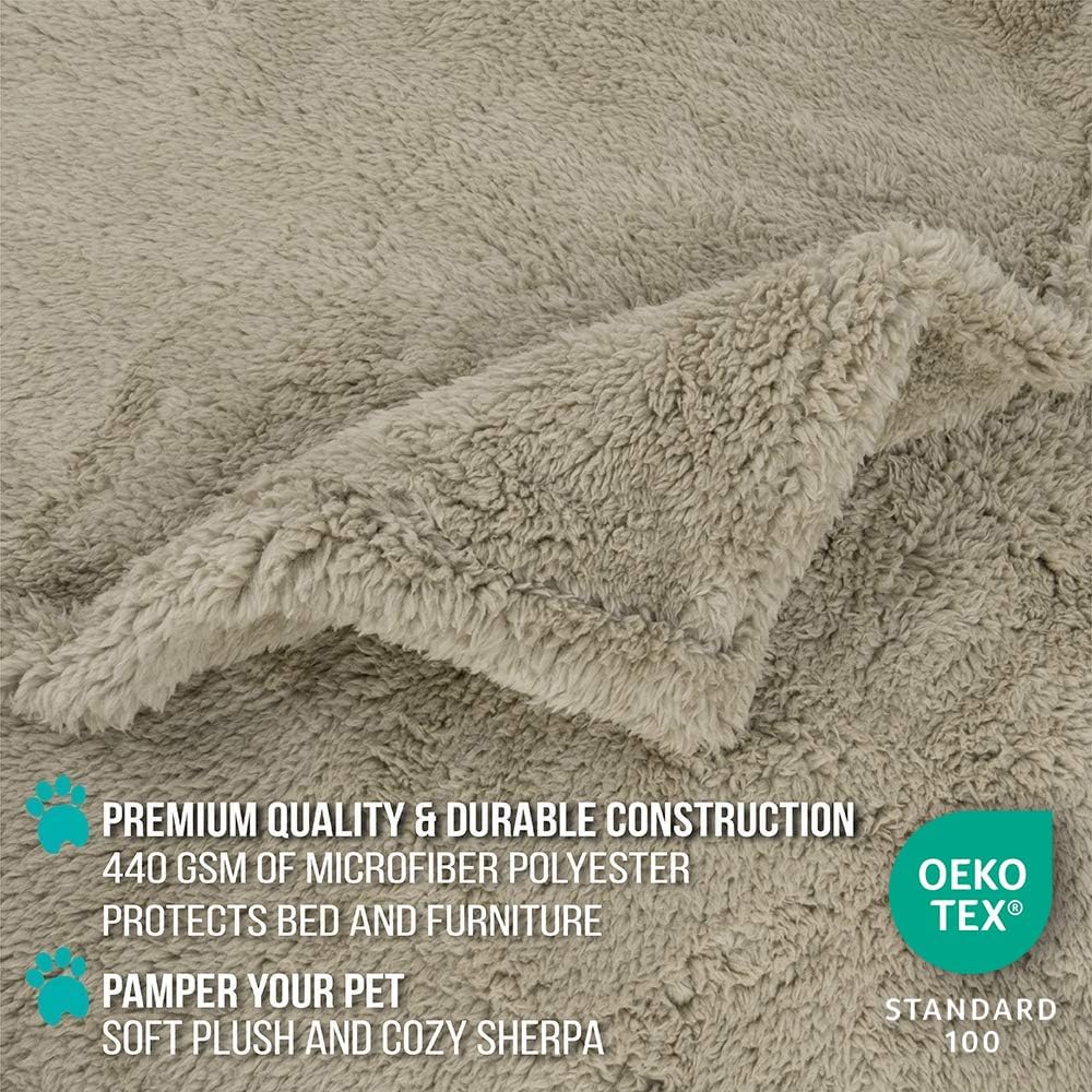 Fluffy Waterproof Reversible Sherpa Dog and Cat Blanket for Couch and Bed, Washable Furniture Protector in Taupe Camel (24x32)