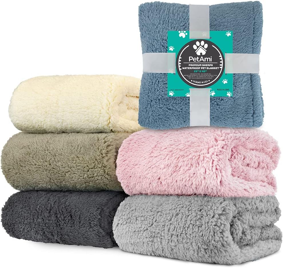 Fluffy Waterproof Reversible Sherpa Dog and Cat Blanket for Couch and Bed, Washable Furniture Protector in Taupe Camel (24x32)