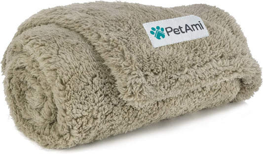 Fluffy Waterproof Reversible Sherpa Dog and Cat Blanket for Couch and Bed, Washable Furniture Protector in Taupe Camel (24x32)