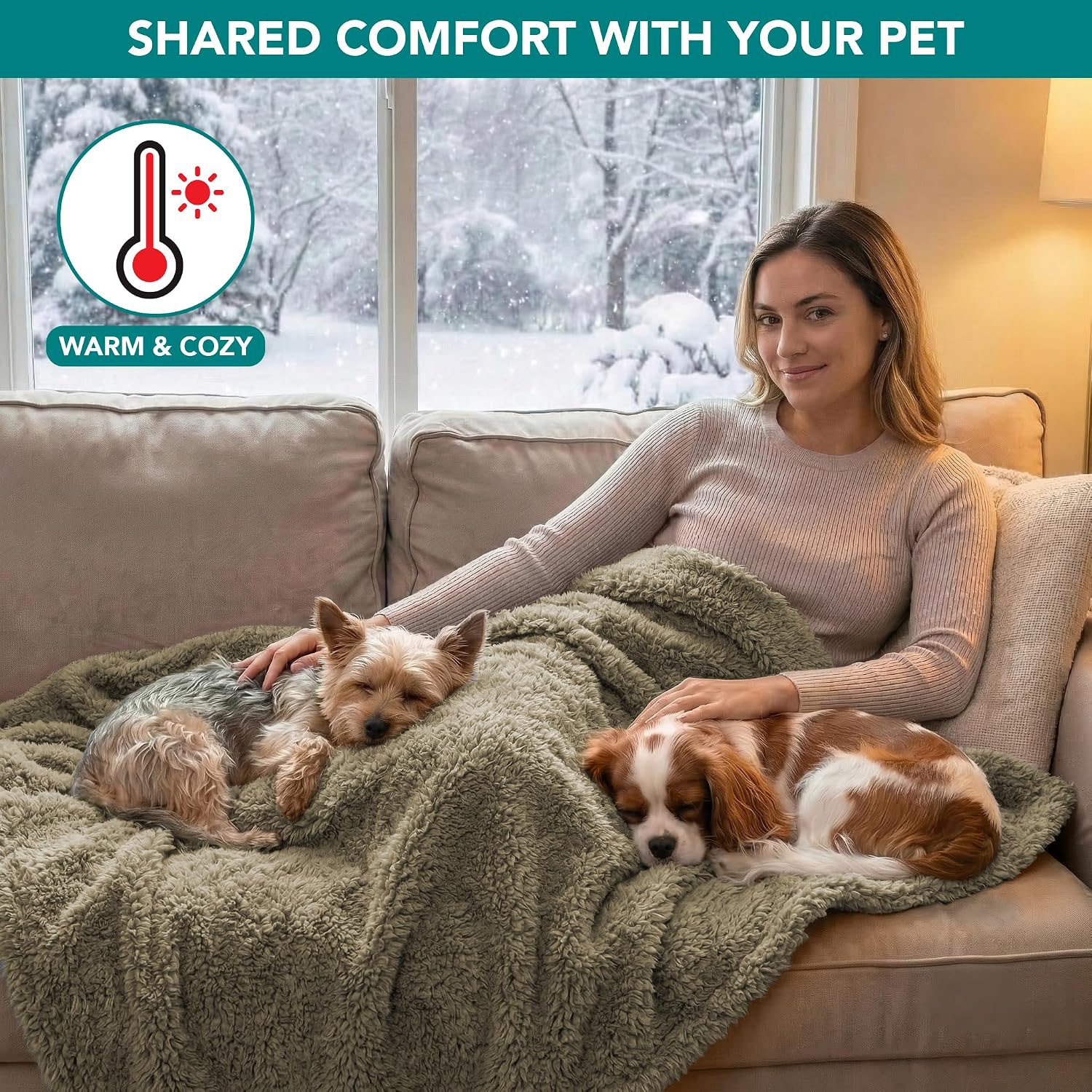 Fluffy Waterproof Reversible Sherpa Dog and Cat Blanket for Couch and Bed, Washable Furniture Protector in Taupe Camel (24x32)