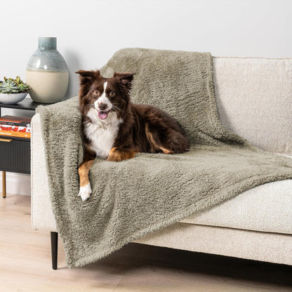 Fluffy Waterproof Reversible Sherpa Dog and Cat Blanket for Couch and Bed, Washable Furniture Protector in Taupe Camel (24x32)