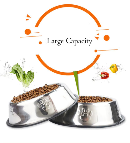 Paw Stainless Steel Skidproof Pet Bowl Set - Anti-Ant Design for Dogs and Cats, Available in 6 Sizes