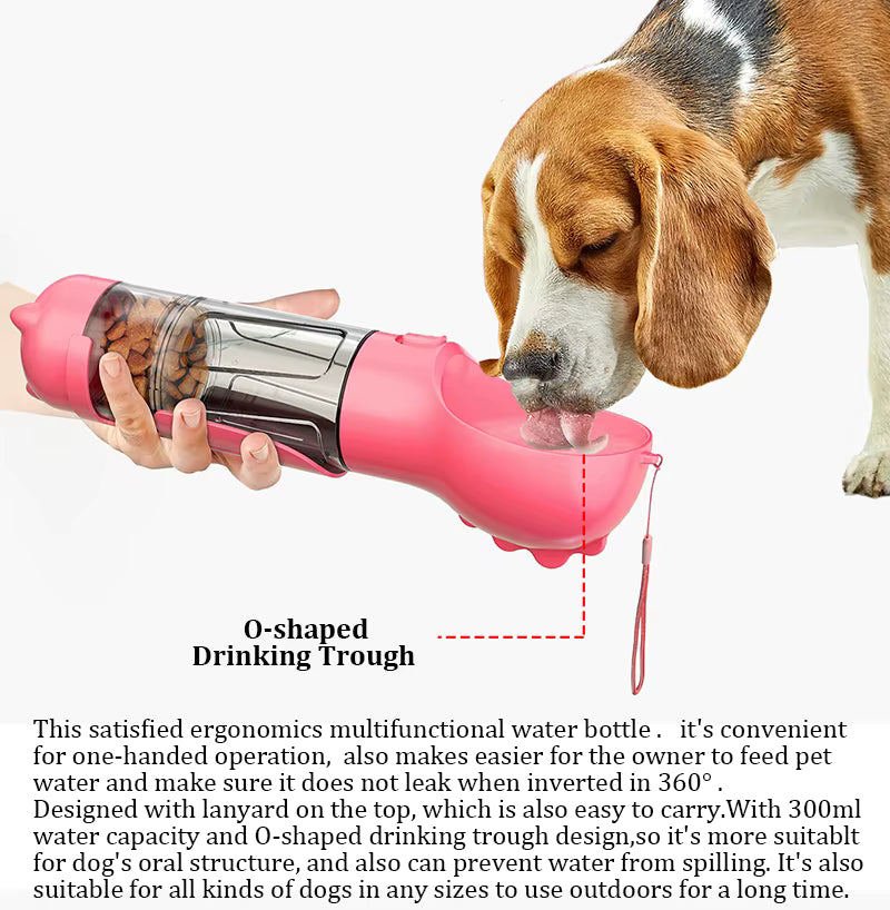 KOMMILIFE Portable Cat Dog Water Bottle Food Feeder Drinker Poop Dispenser 3 in 1 Leak-Proof Multifunctional Dog Waterer Bottle