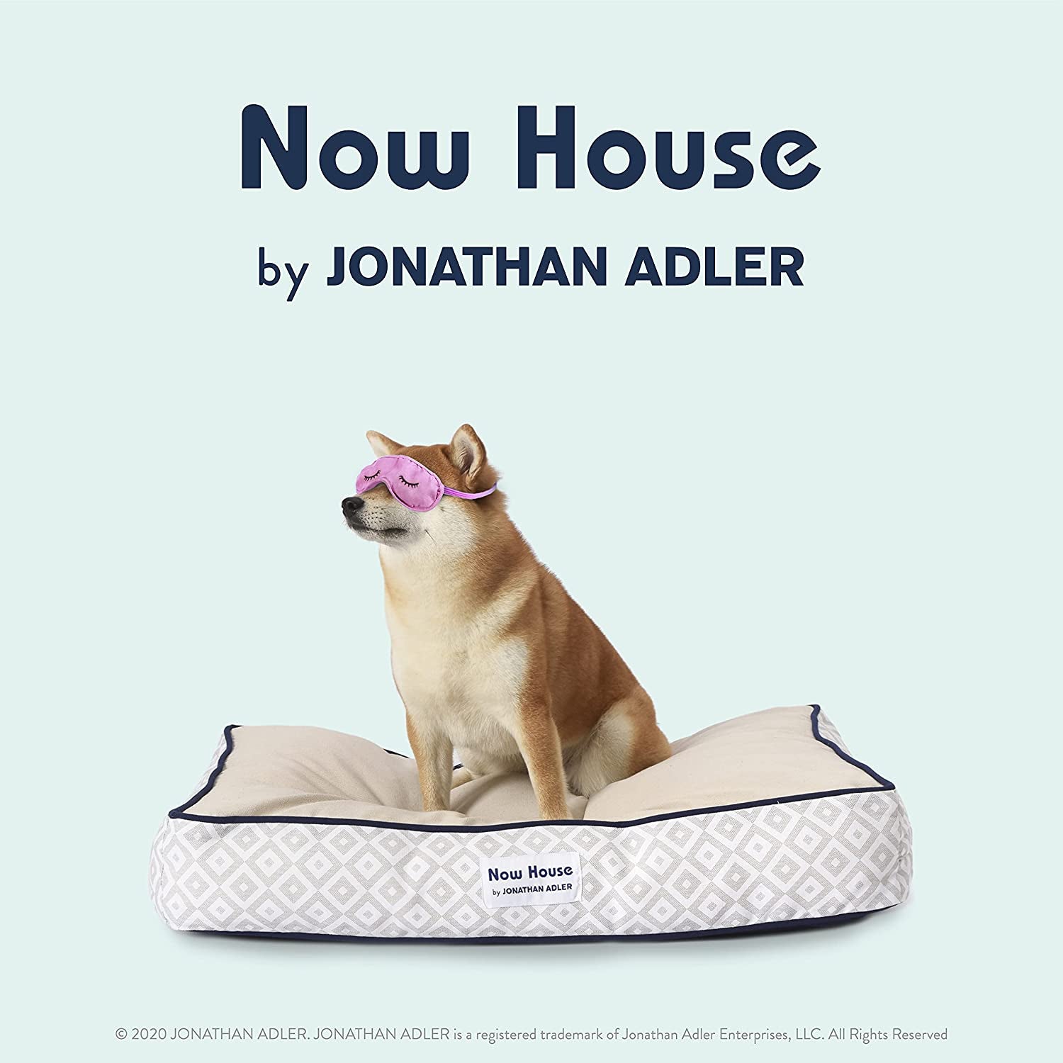 Jonathan Adler Now House for Pets Small Dog Bed - Grey Diamond Cushion, Machine Washable Cotton/Poly Blend, 17x22x5 Inches
