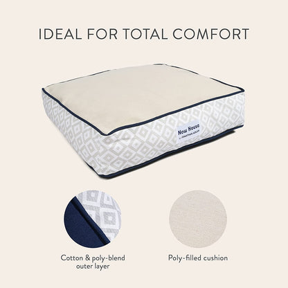 Jonathan Adler Now House for Pets Small Dog Bed - Grey Diamond Cushion, Machine Washable Cotton/Poly Blend, 17x22x5 Inches