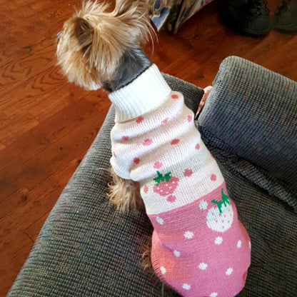 Classic Knit Turtleneck Dog Sweater - Winter Warmth with Strawberry and Heart Design (Pink, Small) | Lightweight, Cozy Knitwear for Daily Wear, Easy to Put On and Take Off