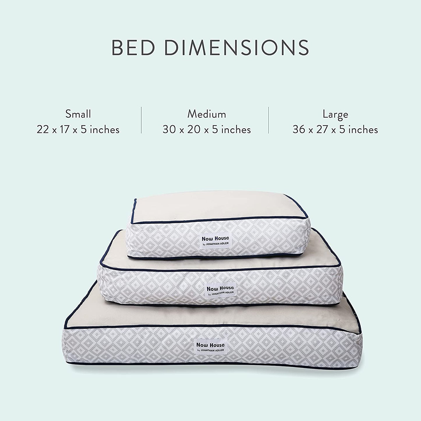 Jonathan Adler Now House for Pets Small Dog Bed - Grey Diamond Cushion, Machine Washable Cotton/Poly Blend, 17x22x5 Inches