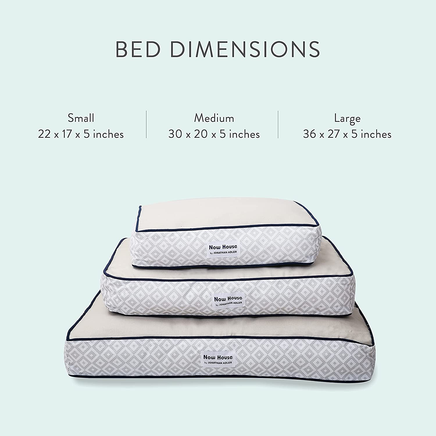 Jonathan Adler Now House for Pets Small Dog Bed - Grey Diamond Cushion, Machine Washable Cotton/Poly Blend, 17x22x5 Inches