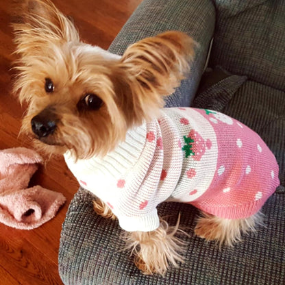 Classic Knit Turtleneck Dog Sweater - Winter Warmth with Strawberry and Heart Design (Pink, Small) | Lightweight, Cozy Knitwear for Daily Wear, Easy to Put On and Take Off